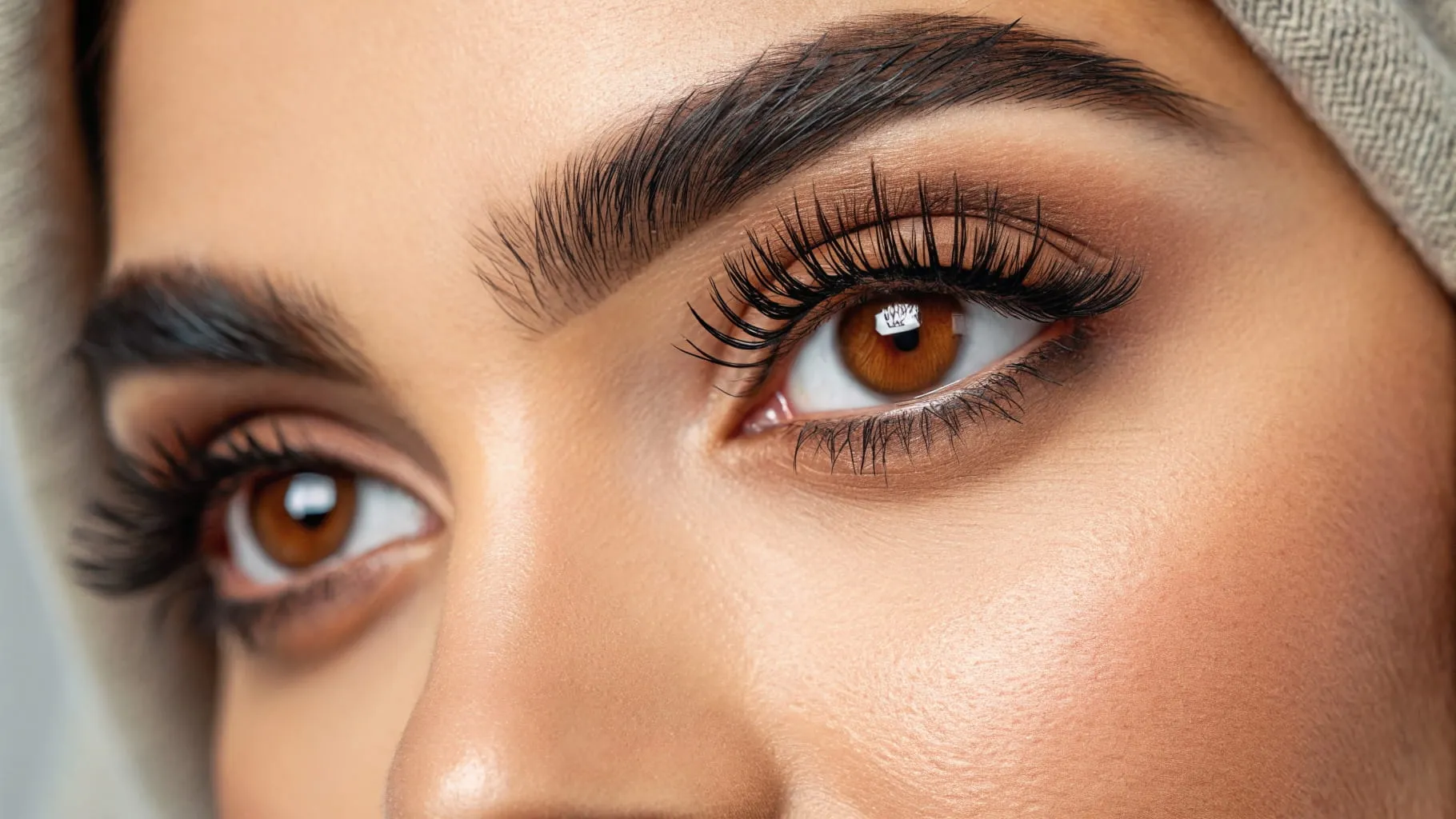 Foto profesional de una chica mirando hacia un lado haciendo foco en sus ojos y sus pestañas cuidadas